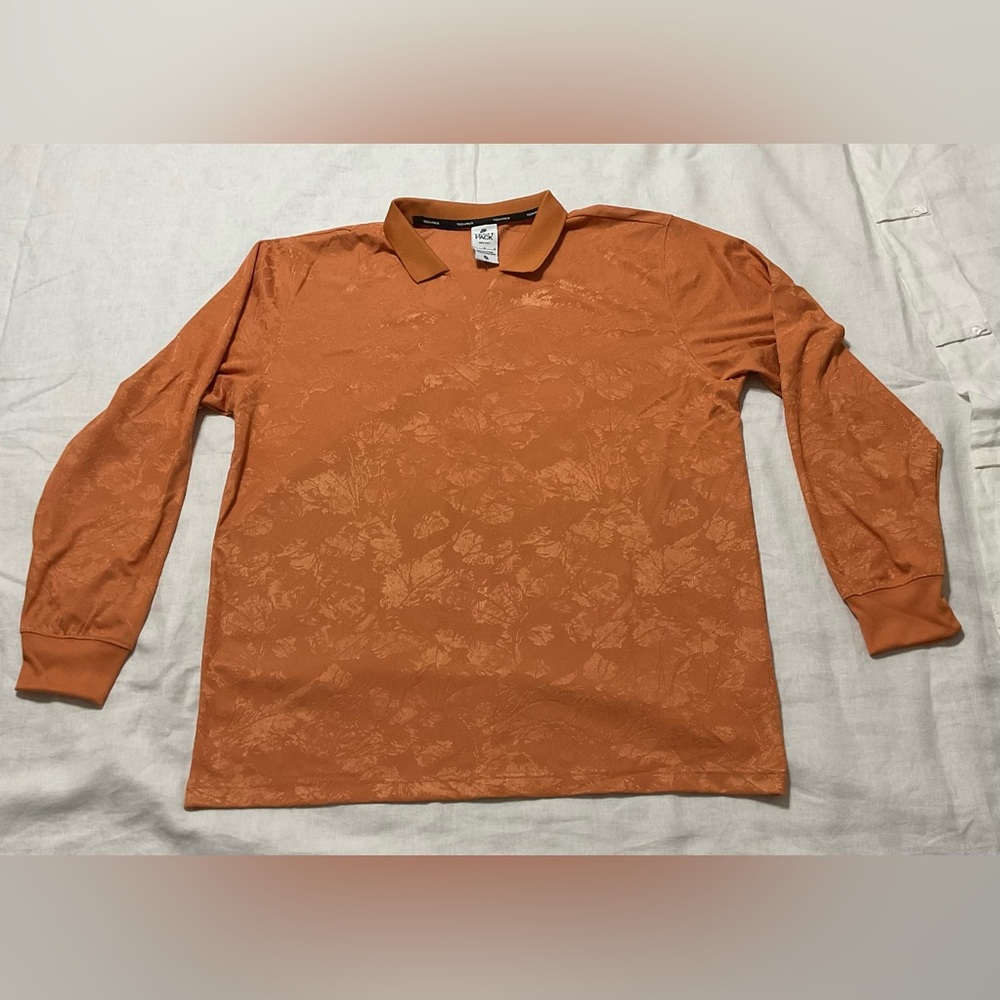 Mens Size L Nike DQ4294-808 Tech Pack Jaquard L/S Orange Collared Shirt